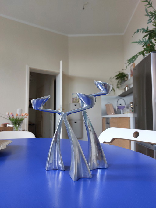 3 Vintage Matthew Hilton Swan Arclumis candlesticks chrome