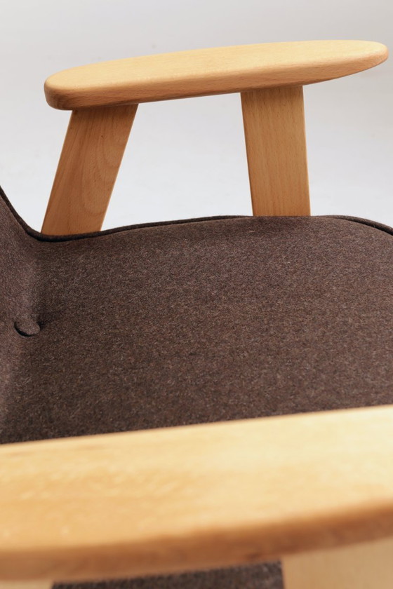 Image 1 of Lounge Chair Retro Style Cacao Wool Upholstery Natural beech wood