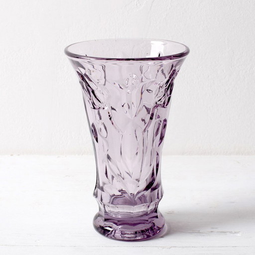 Rare Art Mid-century Glass Smokey Purple Cut Glass Vase / Eda Glasbruk / Sweden / 1930s