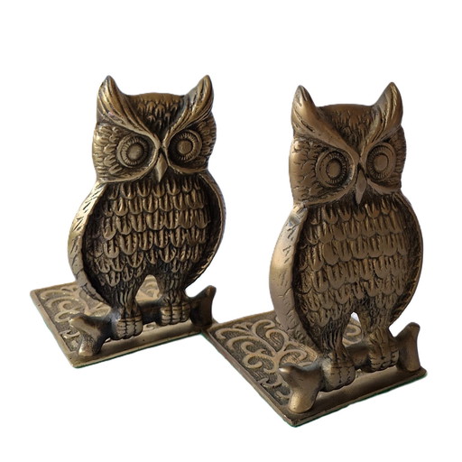 Two Vintage Brass Bookends With Owls