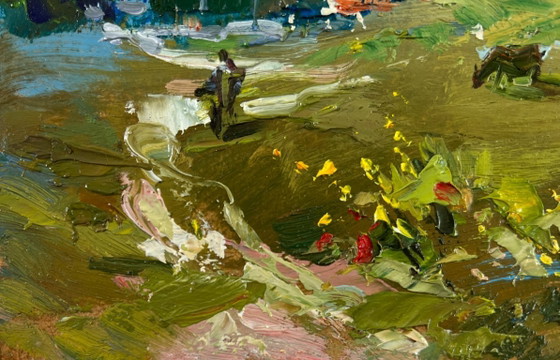 Image 1 of Original Oil Painting: Summer Nature Landscape - Afternoon on the Pasture