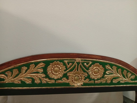 Image 1 of Spectaculaire en ongewone originele pre-art-decospiegel, gepolychromeerd en gedeeltelijk verguld met gesso