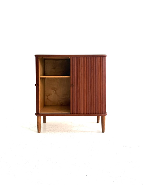 Vintage Danish Teak Wall cabinet with Tambour Doors ‘60 – Wood (photo 3 of 9)