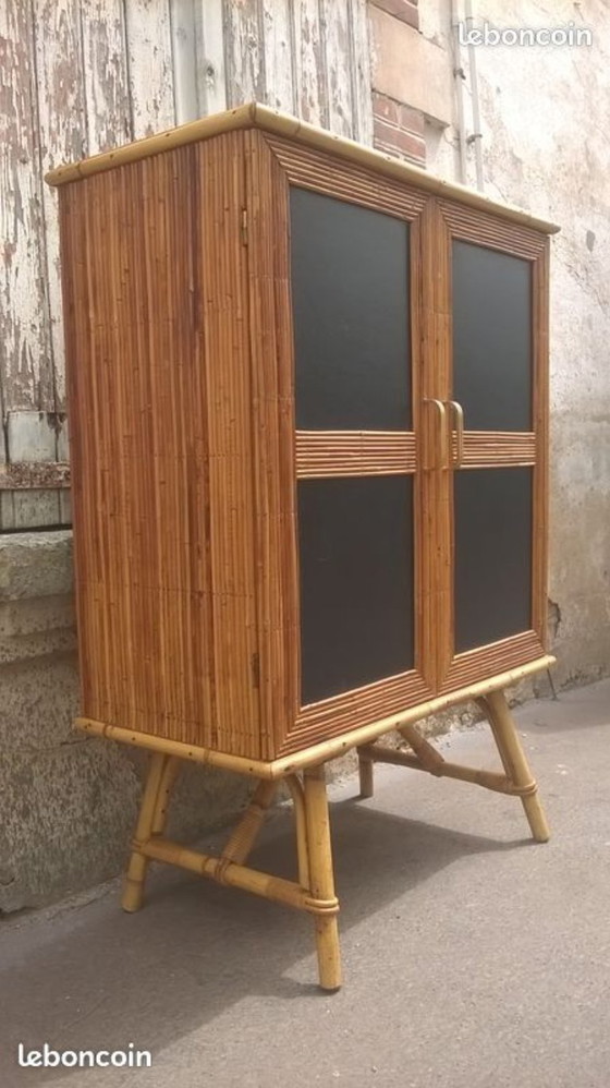 Image 1 of Two-door rattan sideboard in the Audoux Minet style