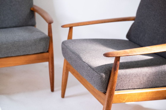 Image 1 of Mid-century easy chair with grey upholstery