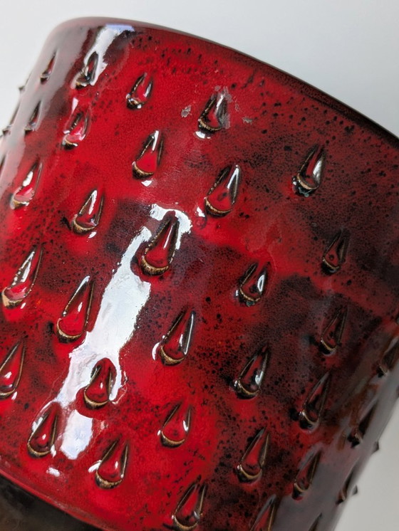 Image 1 of Jardinera de cerámica italiana de mediados de siglo de Fratelli Fanciulacci | Esmalte moteado rojo | Años 60