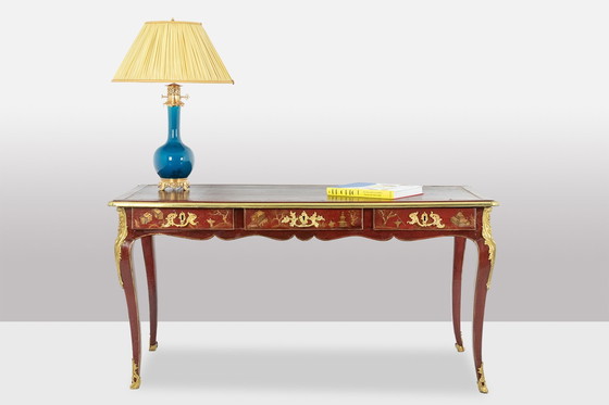 Image 1 of Bureau Plat de Style Louis XV à Décor de Scènes Lacustres, Circa 1850