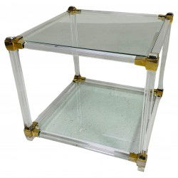 Hollywood Regency Couchtisch - Plexiglas, Glas, Messing - 1970er