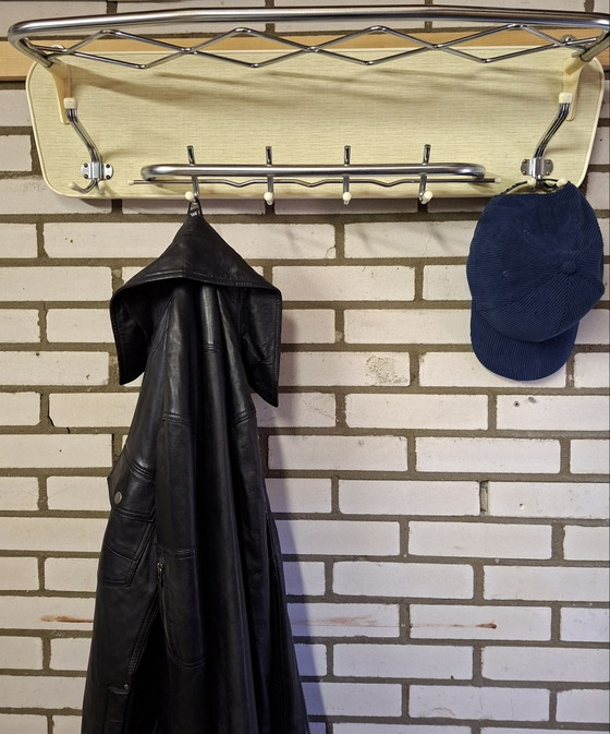 Vintage Mid-Century Wall Coat Rack Chrome & Formica, 1950s/60s, Wood, Silver (photo 4 of 5)