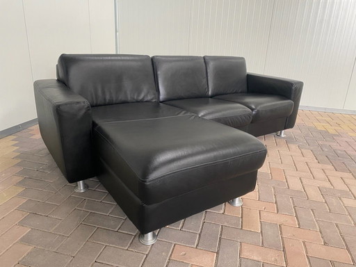 Beautiful Black Genuine Leather Corner Sofa
