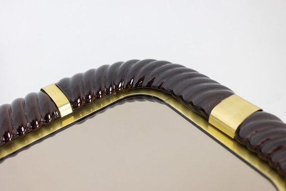 Image 1 of Tommaso Barbi. Keramische console met spiegelend blad. Italië, circa 1970