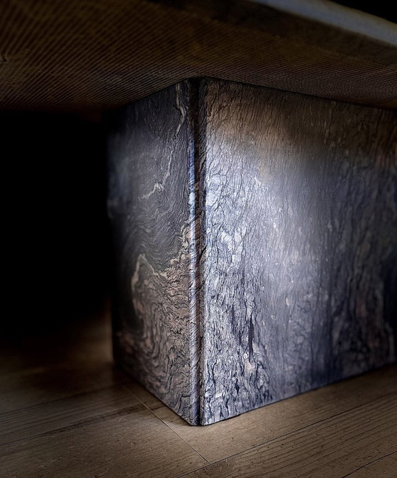 Image 1 of Large Italian Modernist Marble Coffee Table – Grey & White Veined – 1970s