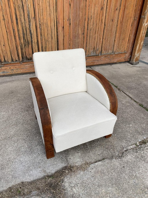 Art Deco Beige Lounge Chair, 1920s
