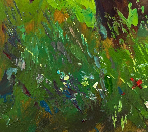 Image 1 of Original Oil Painting Summer Nature Landscape Cows In A Flower Field