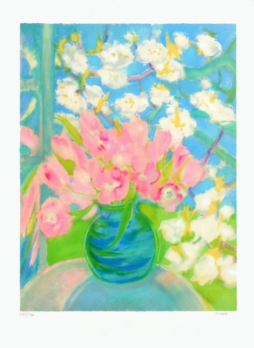 Michèle GOUR Bouquet de roses I Signed lithograph 1990