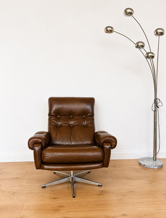 Vintage Danish Mid Century Leather Swivel Chair 1970s – Armchairs (photo 3 of 14)