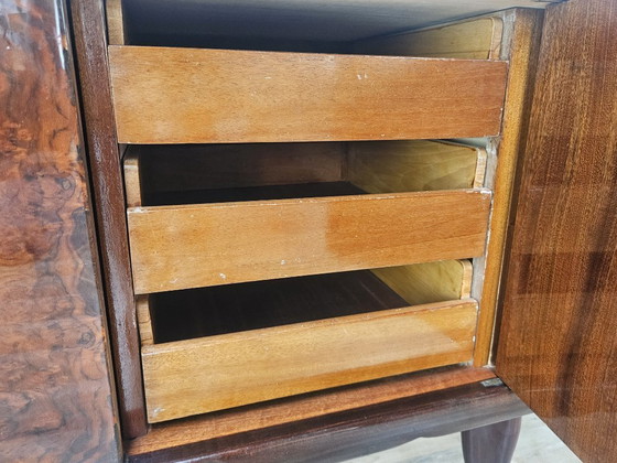 Image 1 of Mid-Century Mahogany Sideboard with Teal Glass and Compartments with Drawers, 1950