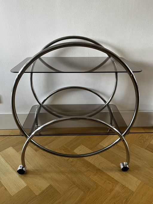 Servierwagen/Barwagen im Vintage-Stil von IKEA – Chrom und Rauchglas aus den 1970er Jahren – serveerwagens, Chrome