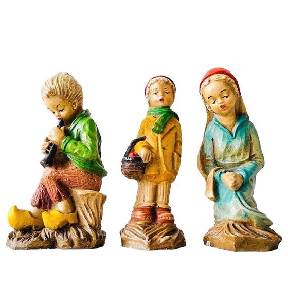 Image 1 of Ensemble de figurines de Noël peintes à la main, vintage Allemagne de l'Ouest, années 1960