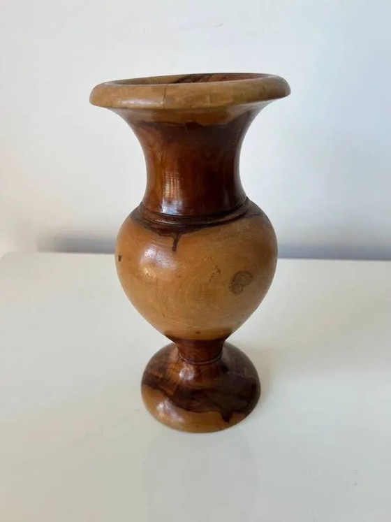 Vintage handgedraaide massief olijfhouten vaas - jaren 70-80 – Vazen, Rustic (photo 8 of 11)