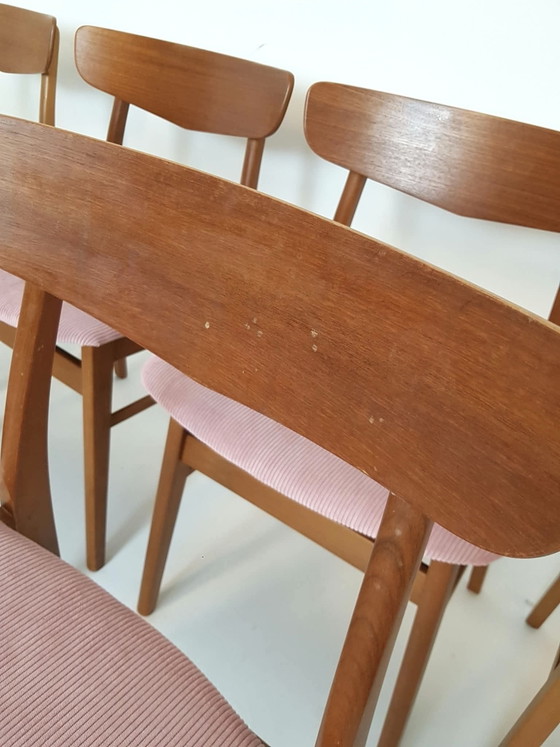 8 Danish Farstrup Dining chairs newly upholstered pink corduroy – Wood, Textile (photo 10 of 15)