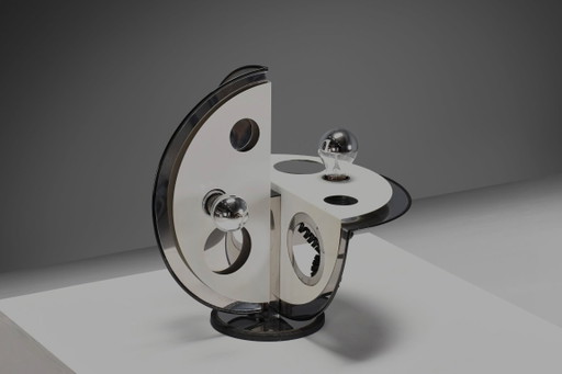 Lampe de table géométrique en métal et chrome, par Esperia, Italie, années 1970