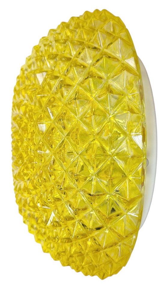 Vintage Glass Wall or Ceiling Light, 1970s, Metal, Yellow (photo 2 of 14)