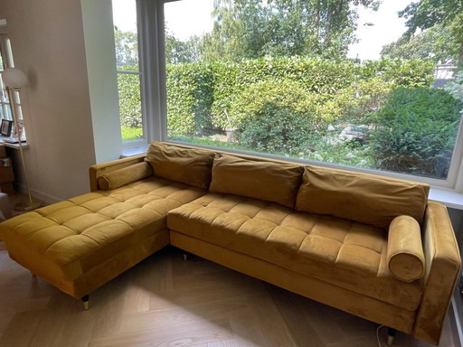Ochre yellow/gold velvet lounge sofa
