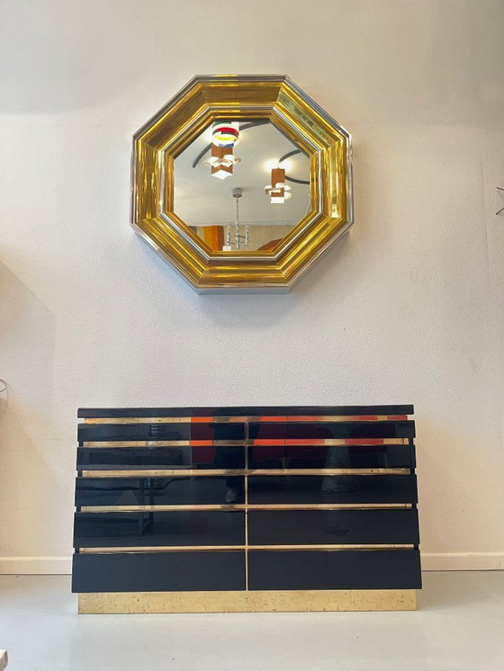 Image 1 of Commode en bois laqué bleu et laiton par Jean Claude Mahey vers 1970