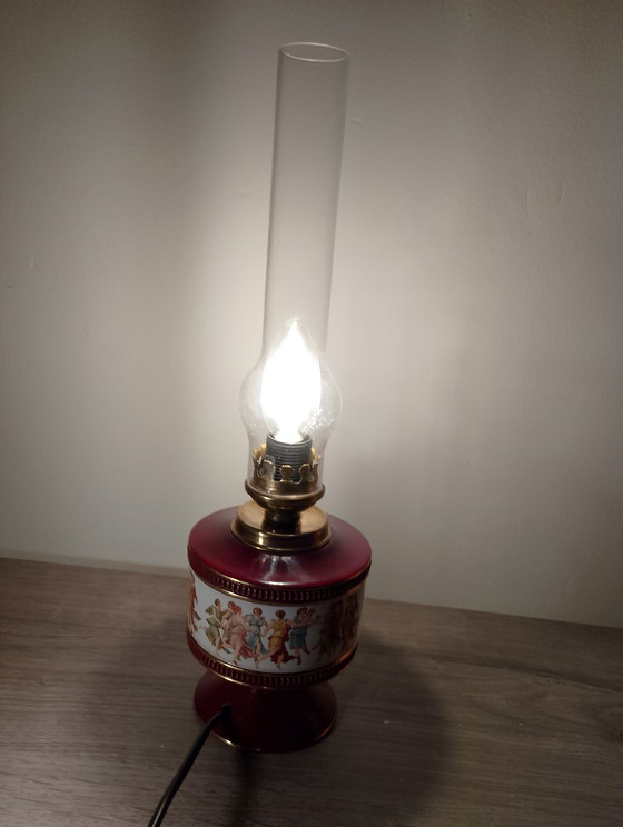 Image 1 of Florentine porcelain lamp, burgundy, signed and numbered, Italy, refurbished