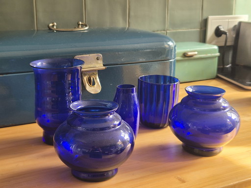 Magnifique service de verres bleu cobalt 5 pièces – comprenant des verres Royal Leerdam