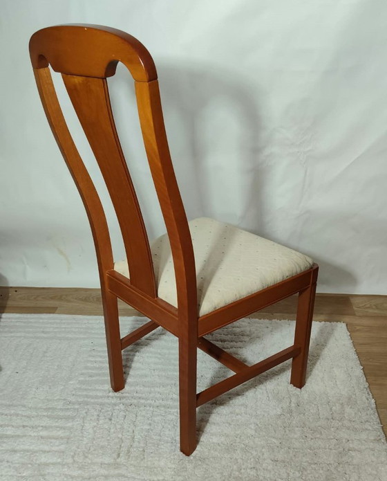 Set of 4 vintage chairs in stained wood and ecru fabric, Dining chairs, Textile, Brown (photo 6 of 6)