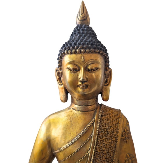 Statue de Bouddha en bronze sino-tibétaine exclusive – Dhyana Mudra – Richement décorée en haut-relief (photo 9 of 10)