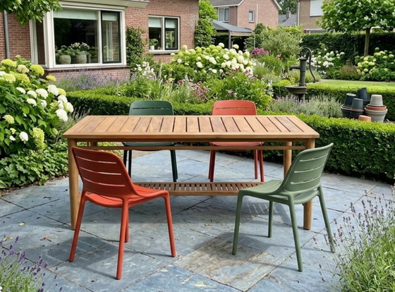 Set da giardino Teak | Rotondo 150cm & 180cm rettangolare, Legno, Plastica, Grigio (foto 3 di 5)