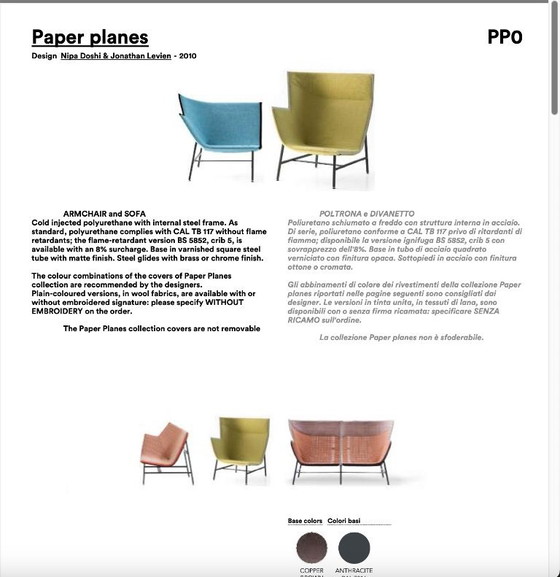 Image 1 of Poltrona di design Moroso Italia Paper Planes, poltrona lounge con schienale alto Doshi Levien.