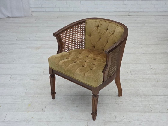 Image 1 of Fauteuil danois des années 1950, revêtement en velours et en maille, bois de chêne.