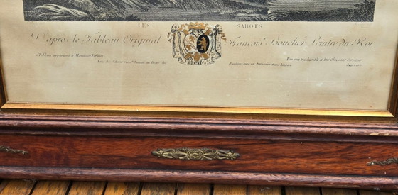Image 1 of Set of French Rococo reproduction engravings – heavy wooden frame
