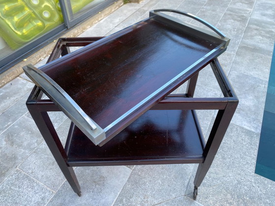 Image 1 of Bar serving trolley with castors 1 removable tray art deco 1930