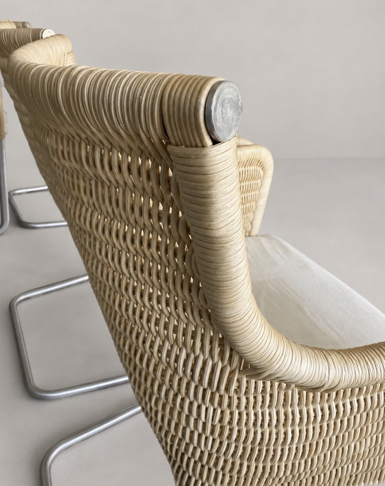 4x Vintage Tecta D43 sledestoelen, William DunkelWilliam Dunkel – Eetkamerstoelen, rvs, Textile (photo 9 of 15)