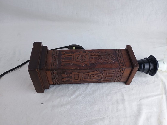 Image 1 of Vintage 1960s Leather Totem Lamp Angel L. Pazmino Aztec Inca maya Brutalist Design, Mid Century Modern Muebles De Estilo