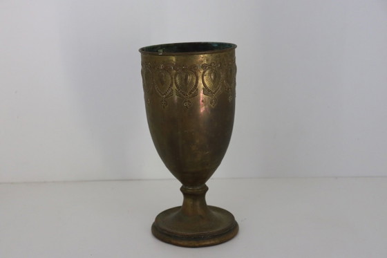 Antique Bronze/Brass Chalice Vase – 25 Cm High (1.1 Kg) – Fixed Price – Metal (photo 2 of 6)