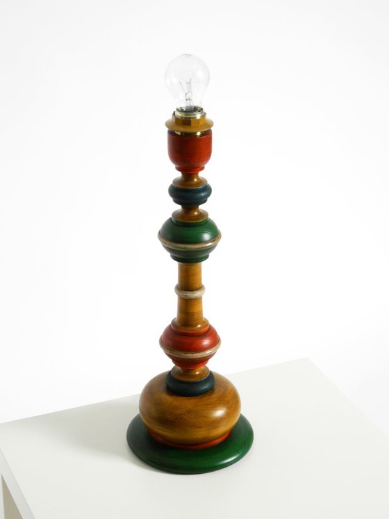Beautiful, Large 1980s Table Lamp Made of Colorful Stained Pine Wood (photo 3 of 16)