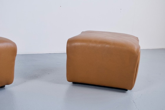 Image 1 of PAR DE REPOSAPIÉS/PUFS DE CUERO MARRÓN DS-47 DE SEDE PUBLISHER, DÉCADA DE 1970
