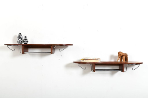 Pair of  Danish Coat Racks / Shelfes in Teak & Chrome