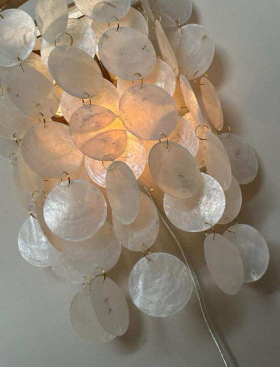 Image 1 of Set van 2 Capiz Schelpen Wandlampen Parelmoer Opaline Goud Frame