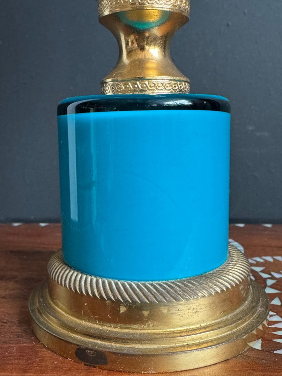 Lampe opaline turquoise laiton années 60, Verre (photo 10 sur 13)