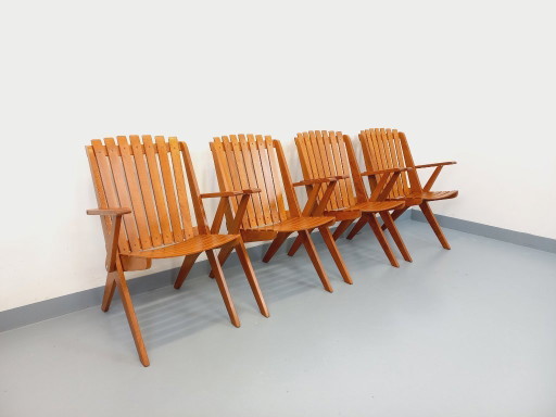 Set of 4 vintage beechwood garden armchairs from the 1960s