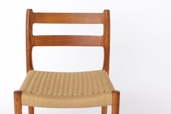Image 1 of Set di 6 sedie da pranzo in teak Niels Otto Moller, modello 84, 1976 – Sedili in corda rinnovati, marchio del produttore, spediz