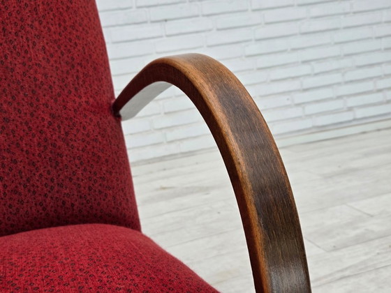 Image 1 of Sillón danés art déco de la década de 1950, tapizado en lana roja original y madera de haya.