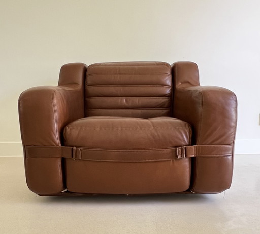 Fauteuil prototype en simili cuir marron par Michel Ducaroy, France années 70
